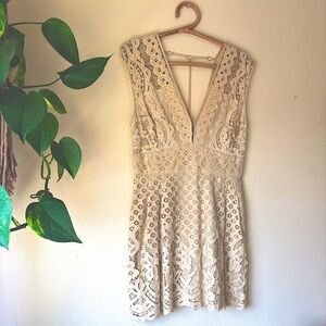 Free People Cream Lace Backless Dress